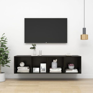 Lumarko Wisząca szafka TV, czarna, wysoki połysk, 37x37x142,5 cm