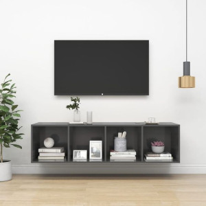 Lumarko Wisząca szafka TV, szara, wysoki połysk, 37x37x142,5 cm