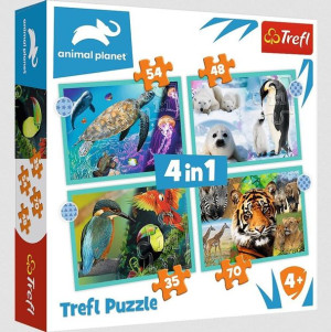 Puzzle 4w1 Tajemniczy Świat Zwierząt Trefl