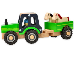 Magni Drewniany Traktor Z Przyczepką