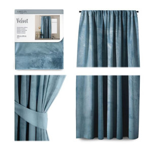 AmeliaHome Zasłona Velvet na taśmie 140X245 1szt. Niebieski
