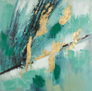 Obraz olejny abstrakcja 60X60 turkusowy + złoty