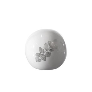 Kula ceramiczna ze srebrnymi liśćmi ERIKA 9X9X9 biała x2