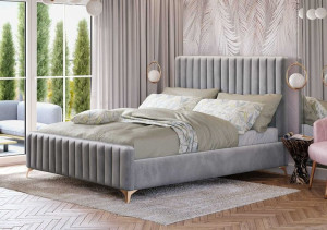 Łóżko 140x200 w stylu Glamour BELANIA (VFB-02) / Welur - Szary