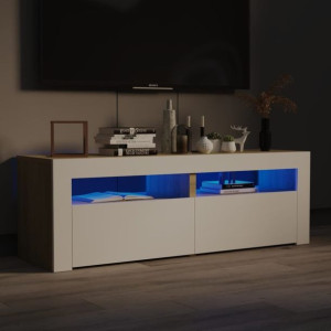 Lumarko Szafka TV z oświetleniem LED, biel i dąb sonoma, 120x35x40 cm