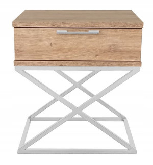 Stolik nocny dąb artisan-biały loft metal X