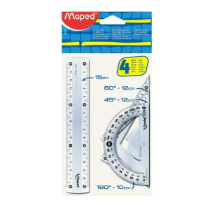 Zestaw start mini linijka 15 cm 2 ekierki kątomierz torebka Maped 242815