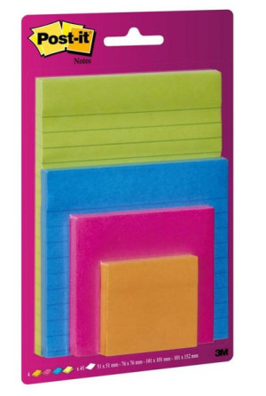 Bloczek samoprzylepny POST-IT® Super Sticky (4622-SSEU), mix rozmiarów, 4x4