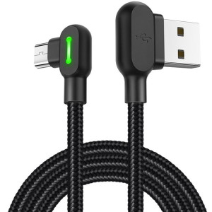 Mcdodo Button Szybki Kabel Kątowy 90° Led Micro Usb 1,8m Czarny