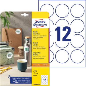 Etykiety okrągłe Avery Zweckform; A4, 25 ark./op., Ø60 mm, białe, usuwalne