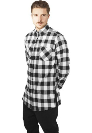 Side-Zip Long Checked Flanell Black/White