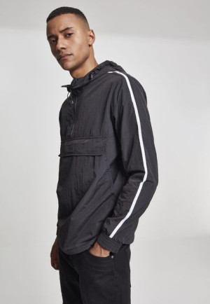 Crinkle Nylon Pull Over Blk/Wht