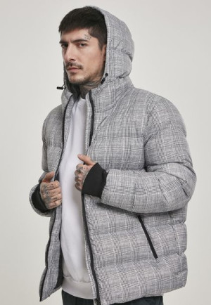 Hooded Check Puffer White/Black