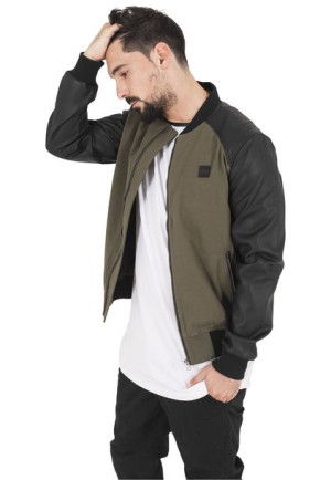 Cotton Bomber Leather Imitation Olive/Black