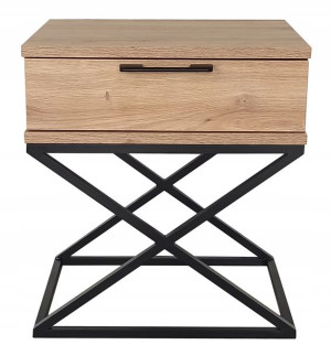 Stolik nocny dąb artisan-czarny loft metal X