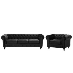 Komplet wypoczynkowy welurowy 4-osobowy czarny CHESTERFIELD