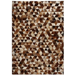 Dywan patchwork z trójkątów, skóra, 120x170 cm, brązowo-biały