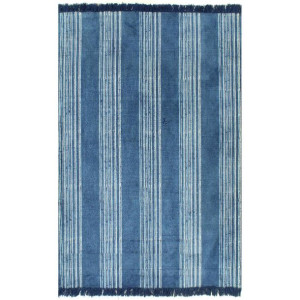 Dywan typu kilim, bawełna, 160 x 230 cm, niebieski ze wzorem