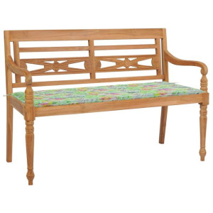 Ławka Batavia z poduszką w liście, 120 cm, lity tek