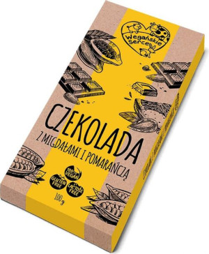 Czekolada z migdałami i pomarańczą 100 g Wegańskie serce