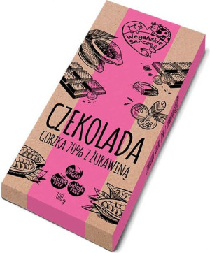 Czekolada gorzka 70% z żurawiną 100 g Wegańskie serce