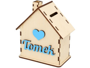 Drewniana Skarbonka Domek Z Imieniem Dziecka 3d V2