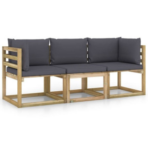 Ogrodowa sofa 3-os. z antracytowymi poduszkami