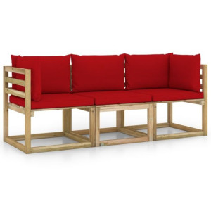 Ogrodowa sofa 3-os. z czerwonymi poduszkami
