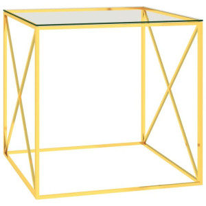 Stolik kawowy, złoty, 55x55x55 cm, stal nierdzewna i szkło