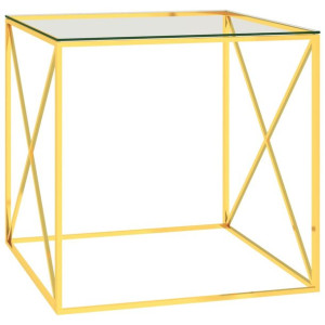 Stolik kawowy, złoty, 55x55x55 cm, stal nierdzewna i szkło