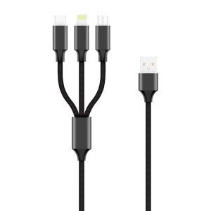 Forever kabel 3w1 USB Lightning + USB-C + microUSB 1,0 m 2A czarny