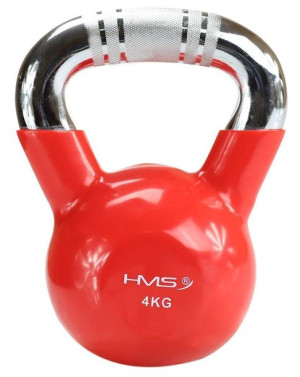 Kettlebell żeliwny z uchwytem chromowanym radełkowanym HMS KTC04 4 kg czerw