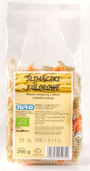 Makaron (orkiszowy Trójkolorowy) Ślimaczki Bio 250 G - Niro