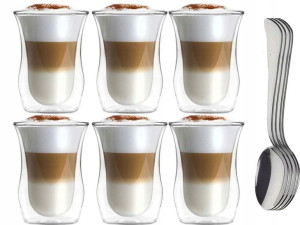 6 X Szklanka Termiczna Kawa Herbata 300ml+ Łyżeczka