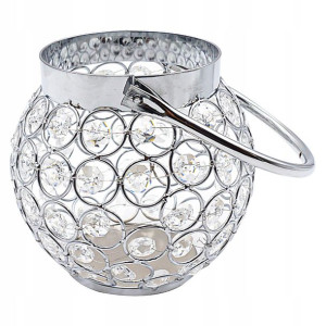 Stylowy Świecznik Kryształki Glamour Chrom Lampion