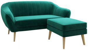 Sofa tapicerowana 3 osobowa z podnóżkiem, butelkowa zieleń