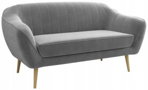 Sofa z przeszyciami w pasy, tapicerowana 3 osobowa, szara