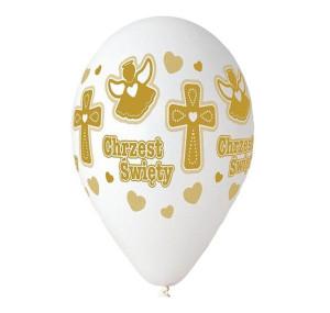 Balony Chrzest Święty Biało-złote 25cm,6szt