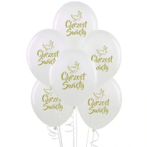 Balony Chrzest Święty Biało-złote Gołąb 25cm,6szt