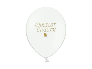 Balony Chrzest Święty Biało-złoty Wózek 10" 6szt