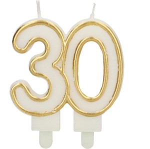 Świeczka Urodzinowa Biało Złota Cyfra 30