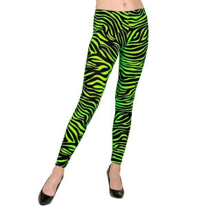 Leginsy Neonowe Zielone Zeberka Lata 80 Disco - S/m