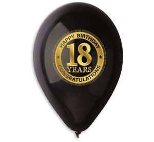 Godan Balony "18 Years" Czarne , 5szt., 12"