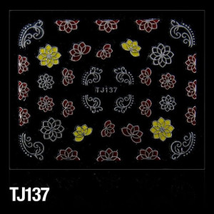 Naklejki 3D - TJ137 Czerwono- ze srebrnymi elementami - arkusz