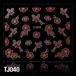 Naklejki 3D - Kwiatki TJ040 Czerwone z srebrna obwódką - arkusz