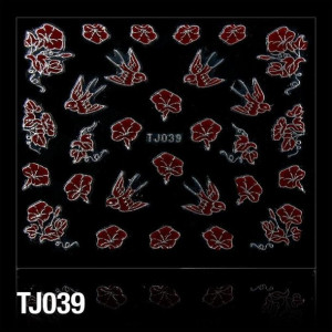 Naklejki 3D - Kwiatki TJ039 Czerwone z srebrna obwódką - arkusz