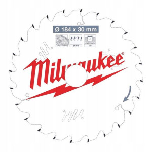 Milwaukee tarcza piła do drewna 184mm 30mm 24z