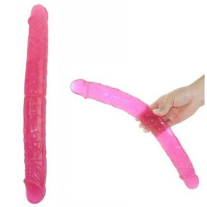 Podwujne Dwustronne Dildo 37cm Żylasty Penis Różowy