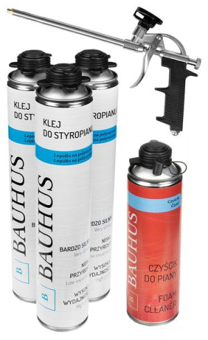 Zestaw 3x Klej Do Styropianu + Czyścik + Pistolet Bauhus