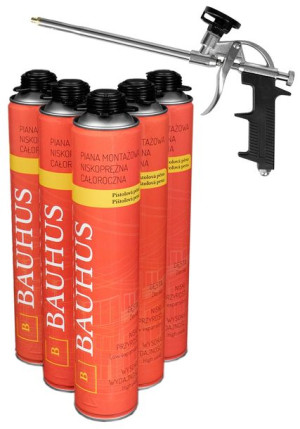 Zestaw 5 X Piana Montażowa + Pistolet Bauhus